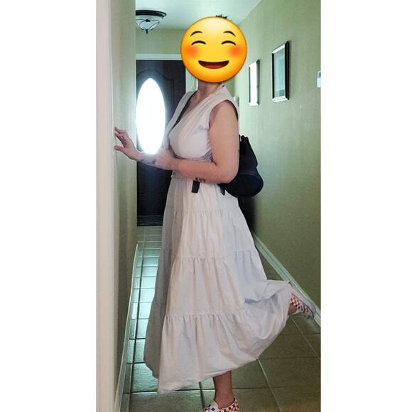 DEREK LAM COLLECTIVE Blue 100% Cotton Hourglass Layered Midi Dress Size 44 - Picture 3 of 13